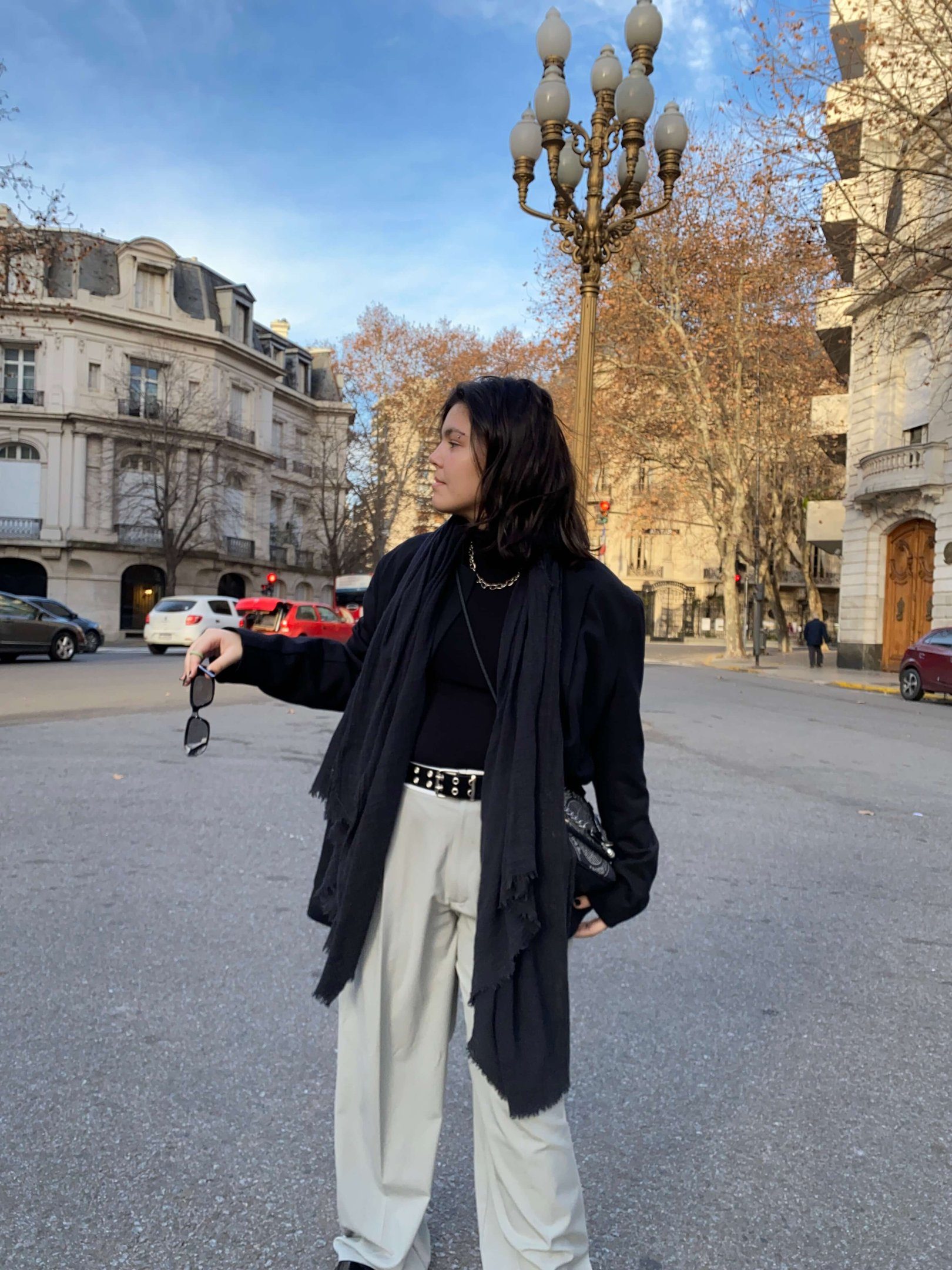 Layered Black Turtleneck with Wide-Leg Pants for Travel — Cabin Trip Outfits