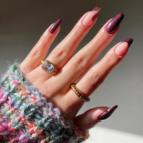Sheer Pink Stilettos with Glitter Tips Sheer Pink Stilettos with Glitter Tips — Dark Winter Nails