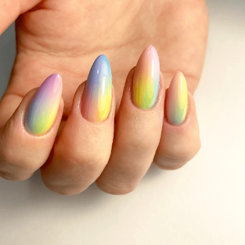 Vibrant Pastel Rainbow Gradient Stilettos — Pastel Winter Nails