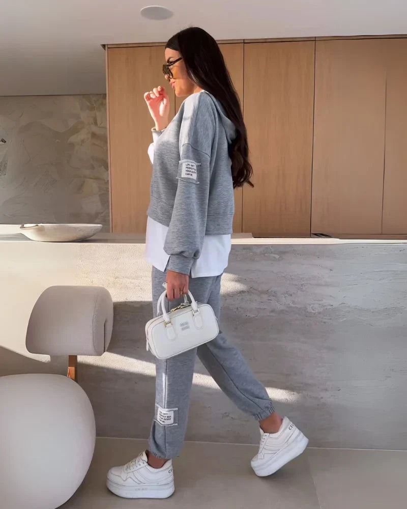 Grey Tracksuit Set with Cropped Hoodie — Hoodie Outfits