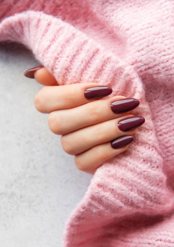 Deep Muted Berry Glossy Oval Nails Deep Muted Berry Glossy Oval Nails — Winter Nail Colors for Women Over 50