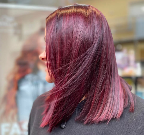 Vibrant Cherry Plum Straight Cut — Plum Hair Color