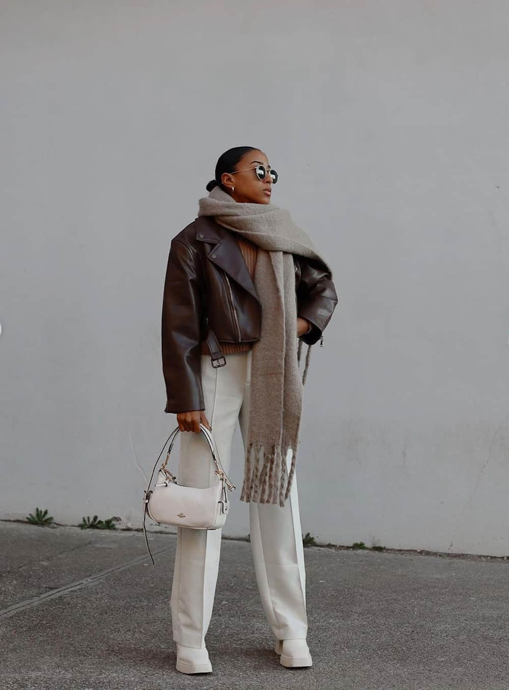 Cropped Leather Jacket with Wide-Leg Pants — Baddie Winter Outfits