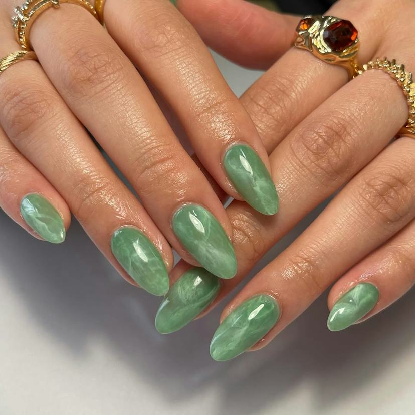 Jade Green Jelly Marble Jade Green Jelly Marble — Winter Marble Nails