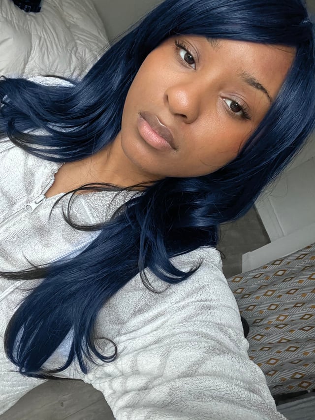 Side-Swept Bangs Visual Idea — Blue Black Hair