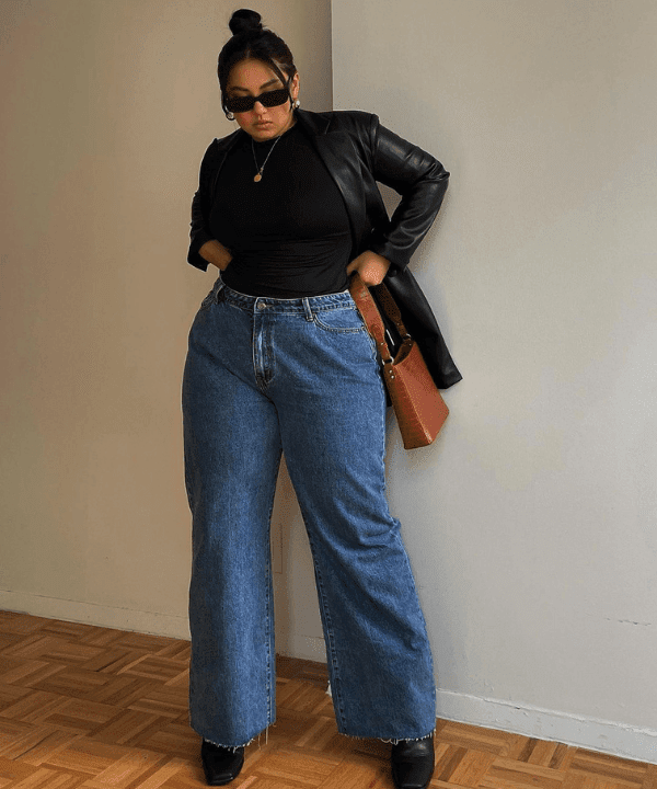 Faux Leather Blazer with Wide-Leg Jeans for an Edgy Business Casual — Winter Business Casual Outfits