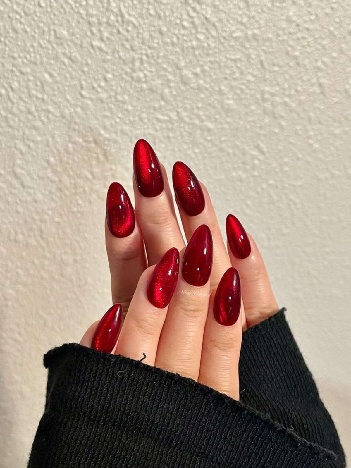 Deep Red Glossy Cat-Eye — Velvet Nails