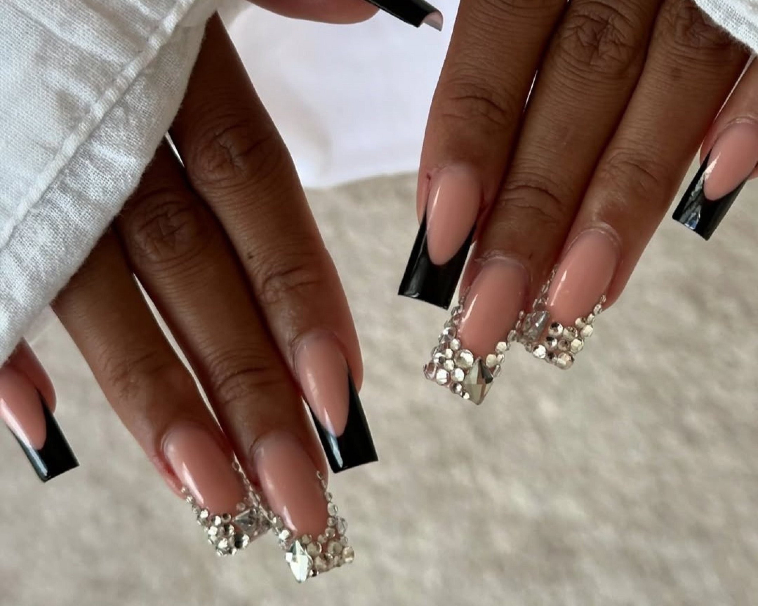 Abstract Green Lines On Nude Base Visual Idea — Winter Square Nails