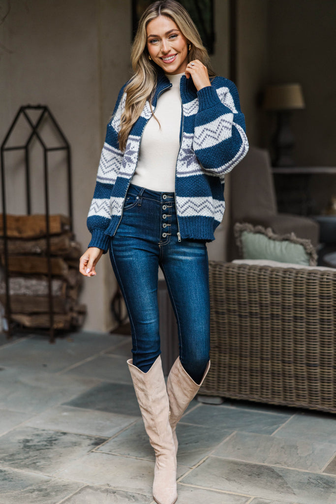 Chic Fair Isle Zip-Up with Turtleneck and Skinny Jeans — Fair Isle Sweater Outfits