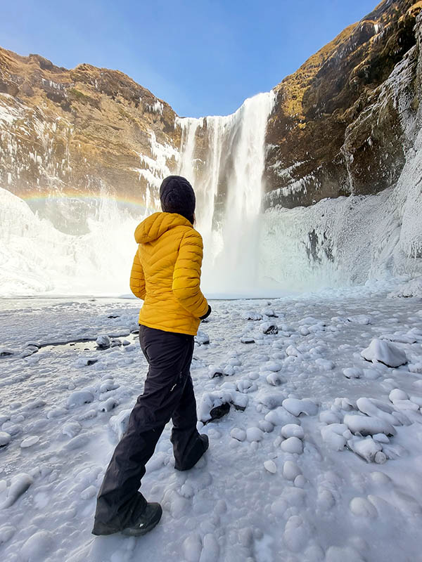 Bright Yellow Puffer Jacket for Winter Adventures — Iceland Winter Outfits