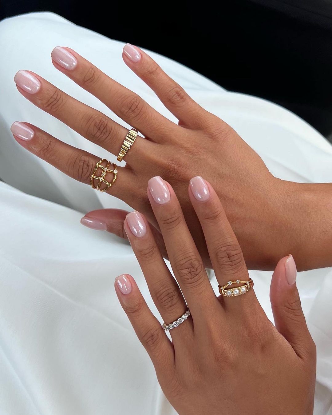 Milky Pink Short Almond Sophistication Milky Pink Short Almond Sophistication — Winter Wedding Nails