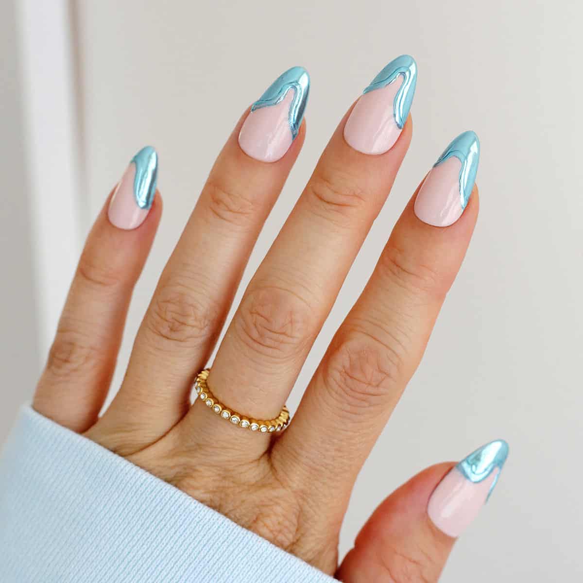 Icy Light Blue Chrome French Tips Icy Light Blue Chrome French Tips — Winter Chrome Nails