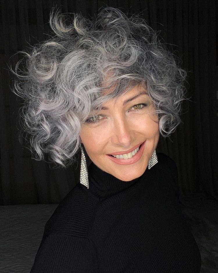 Defined Gray Curls on a Chin Bob Defined Gray Curls on a Chin Bob — Winter Hairstyles for Gray Hair