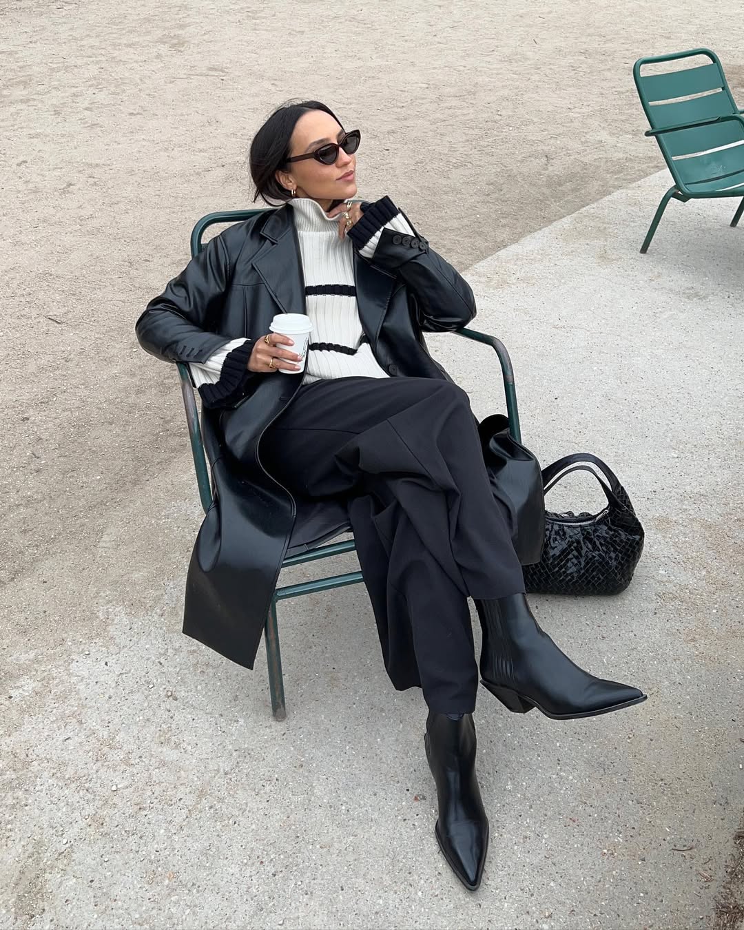 Monochrome Luxe: Leather Skirt, Jacket, and Knee-High Boots — Ankle Boots Outfits