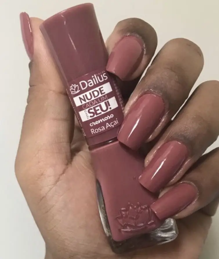 Deep Muted Rose Glossy Square — Winter Nail Colors for Dark Skin
