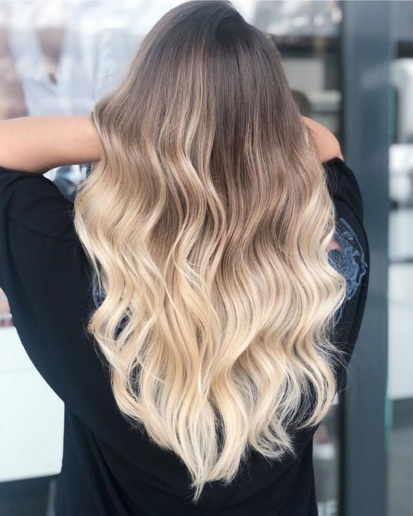 Long Layers Visual Idea — Blonde to Brunette Hair
