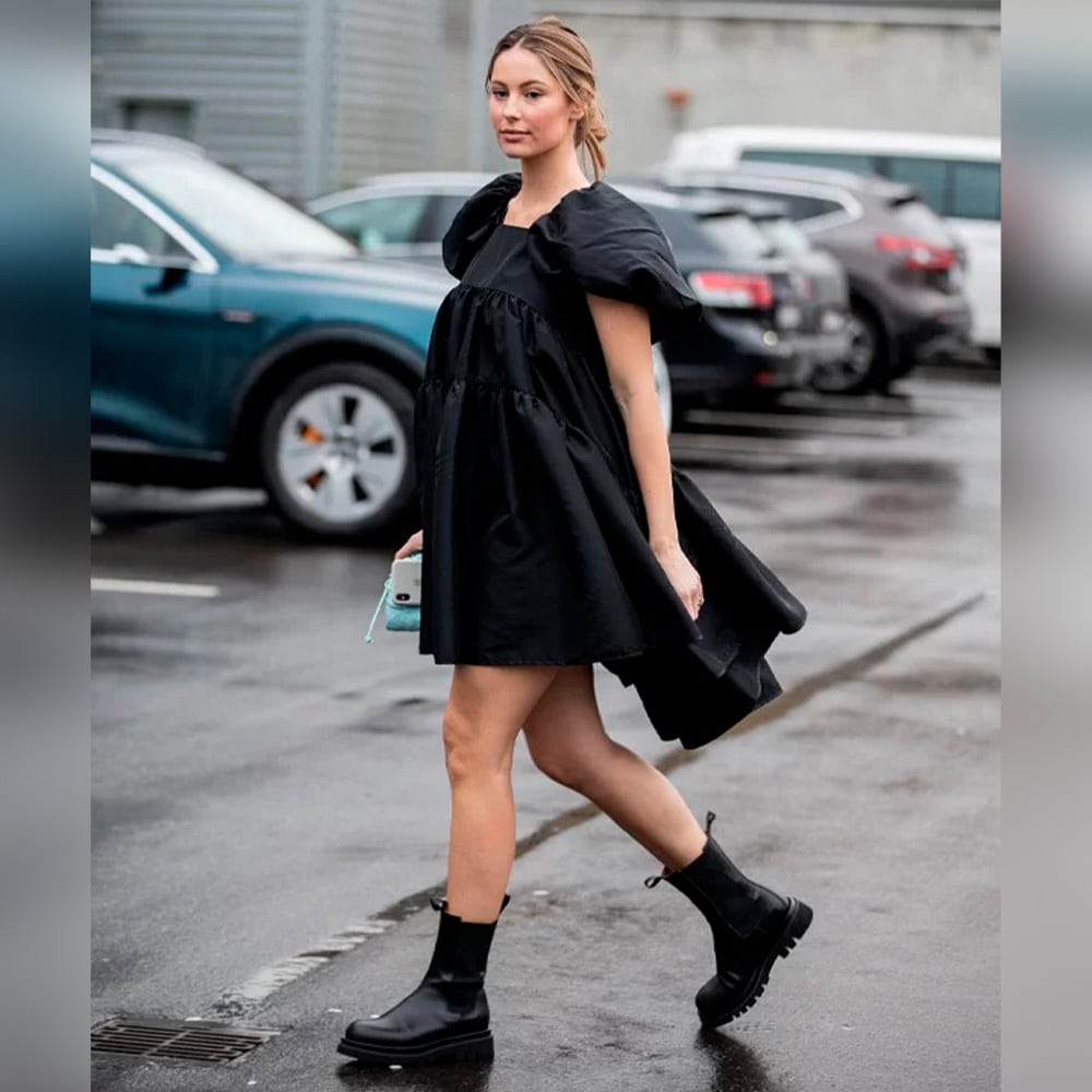 Voluminous Mini Dress: A Sleek Pairing with Black Chelsea Boots Voluminous Mini Dress: A Sleek Pairing with Black Chelsea Boots — Chelsea Boots Outfits