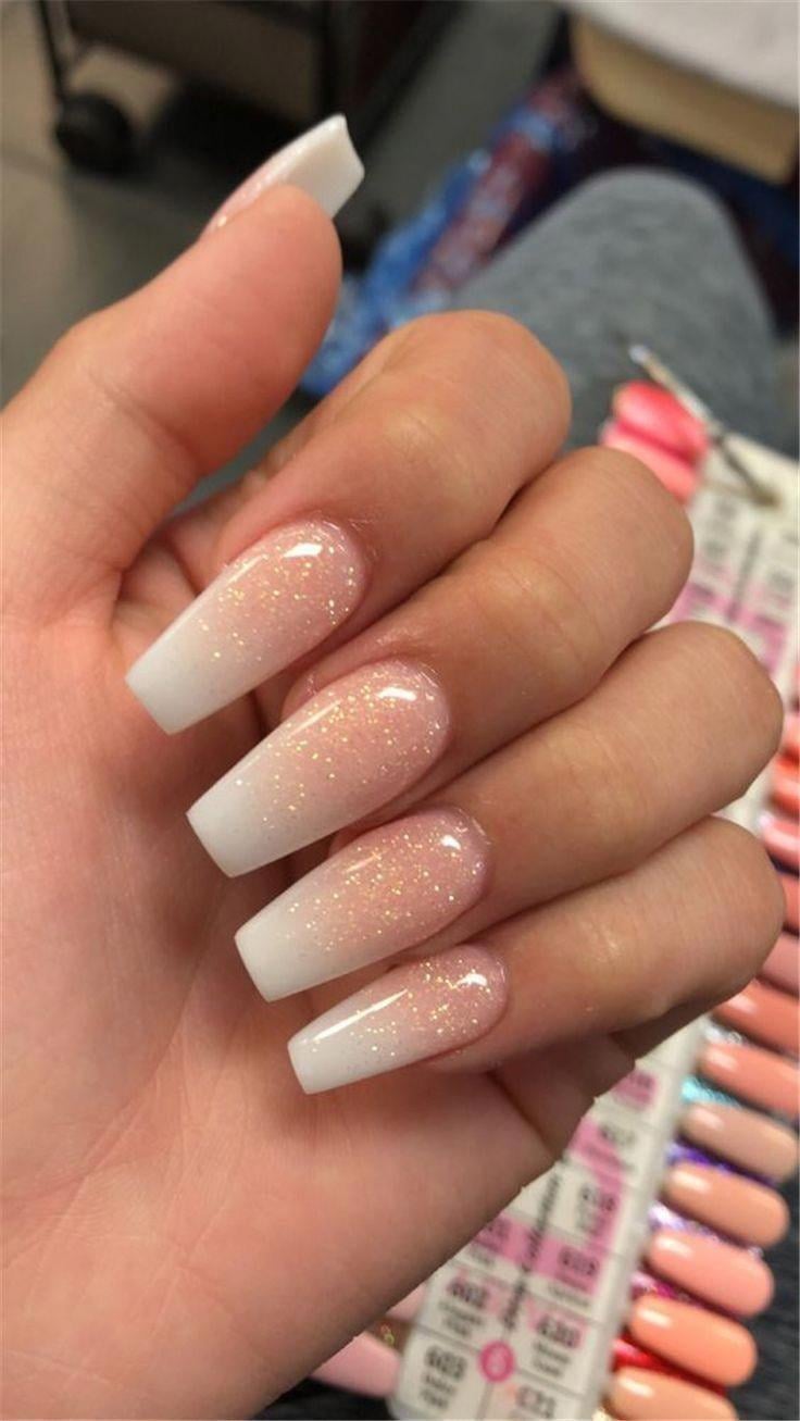 White to Pink Glitter Ombre Long Coffins White to Pink Glitter Ombre Long Coffins — Winter Acrylic Nails