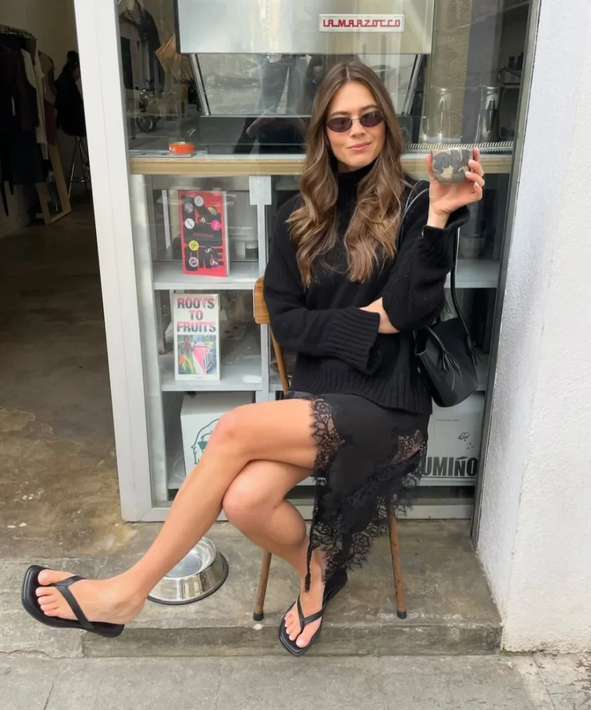 Black Turtleneck Over Lace Trim Mini Dress — Turtleneck Outfits