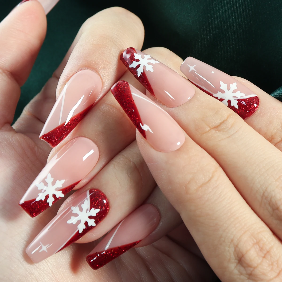 Snowflakes On French Tips Glitter Visual Idea — Snowflake Nails