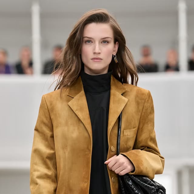 Brown Suede Blazer With Black Turtleneck — 90s Party Outfit Inspiration