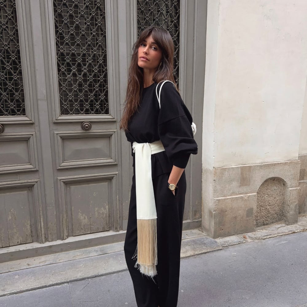Black Jumpsuit With Sash Detail — Aesthetic Black Sweater Outfit