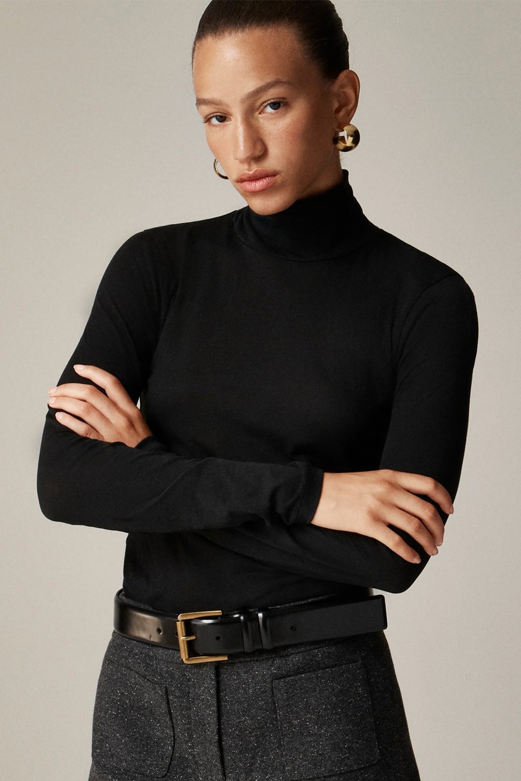 Fine-Knit Turtleneck With Belt Detail — Aesthetic Black Sweater Outfit