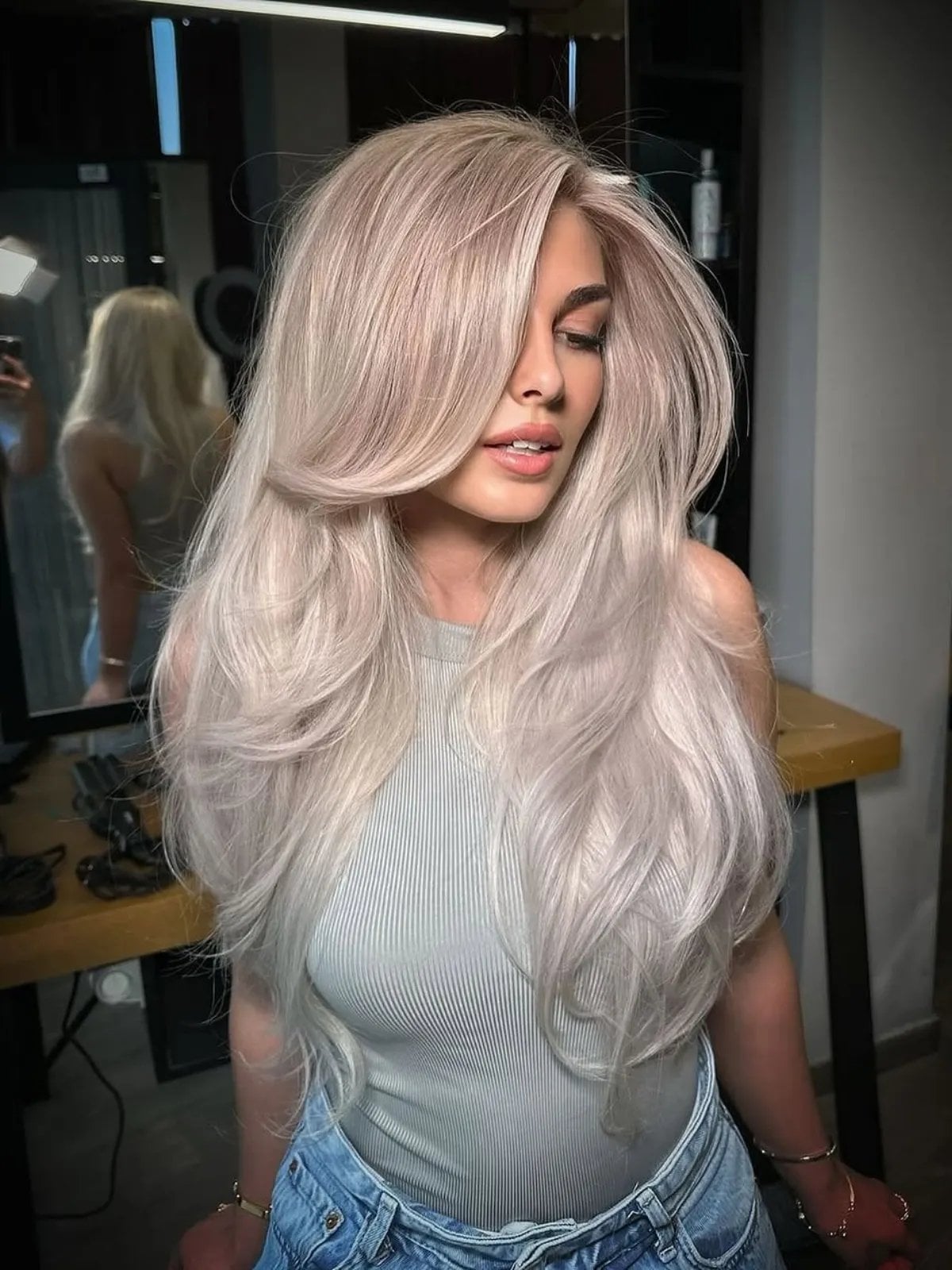 Mid-Back Platinum Blonde Blowout — Aesthetic Blonde Hair
