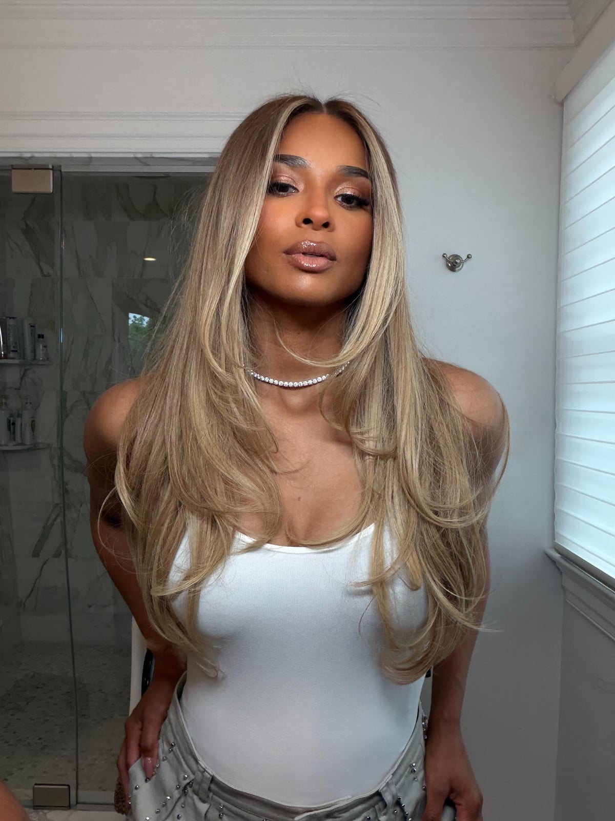 Mid-Back Ash Blonde With Dark Roots — Aesthetic Blonde Hair