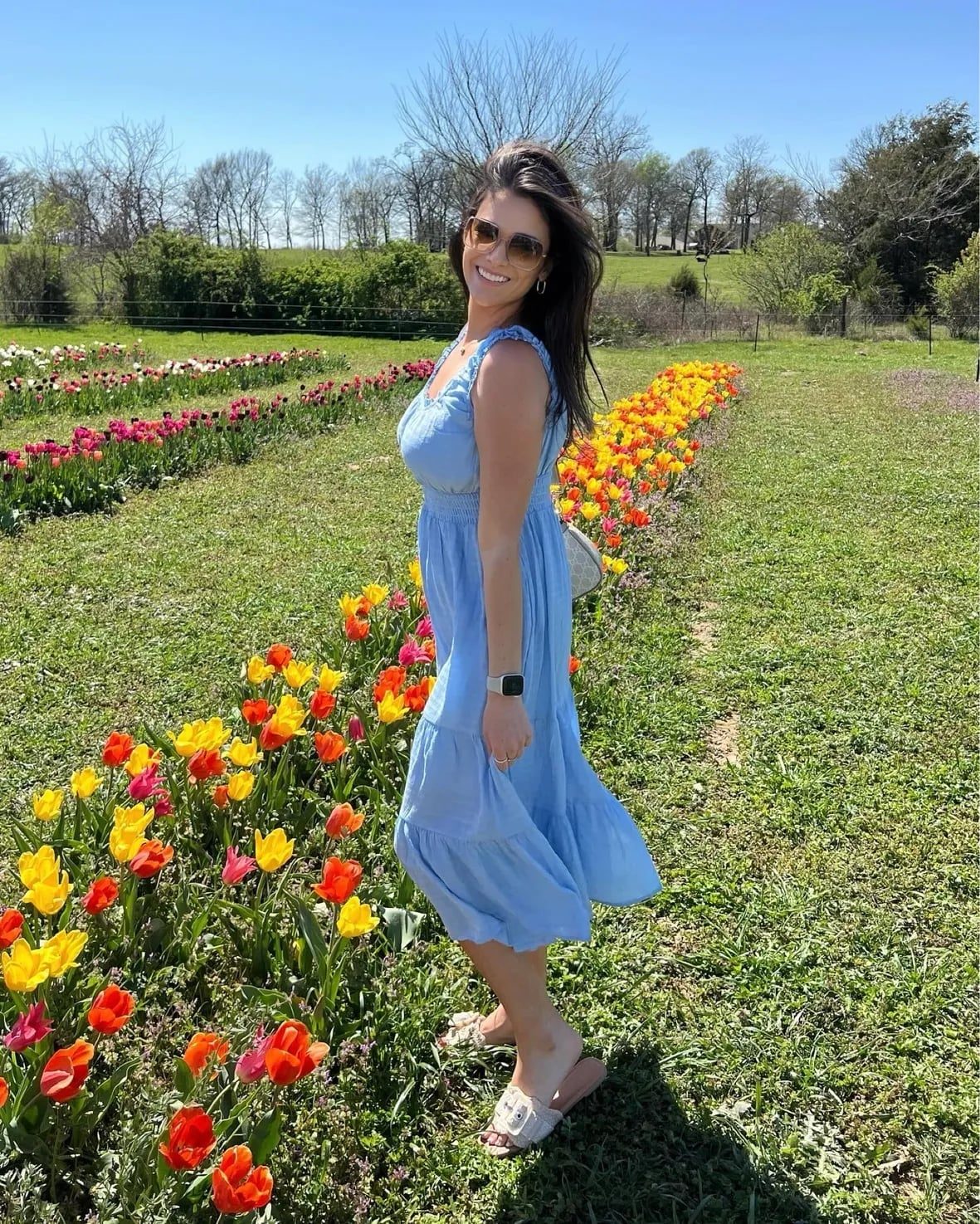 Light Blue Smocked Midi Dress with Tiered Skirt Light Blue Smocked Midi Dress with Tiered Skirt — Aesthetic Blue Dress Outfit