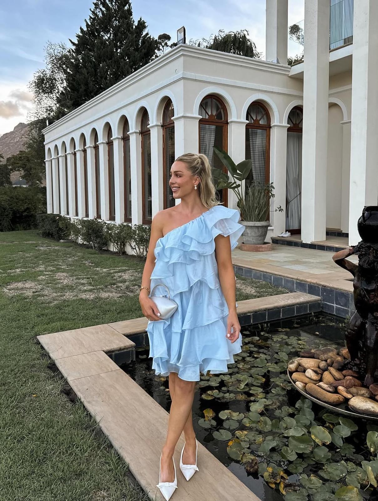 Light Blue Ruffled One-Shoulder Mini Dress Light Blue Ruffled One-Shoulder Mini Dress — Aesthetic Blue Dress Outfit