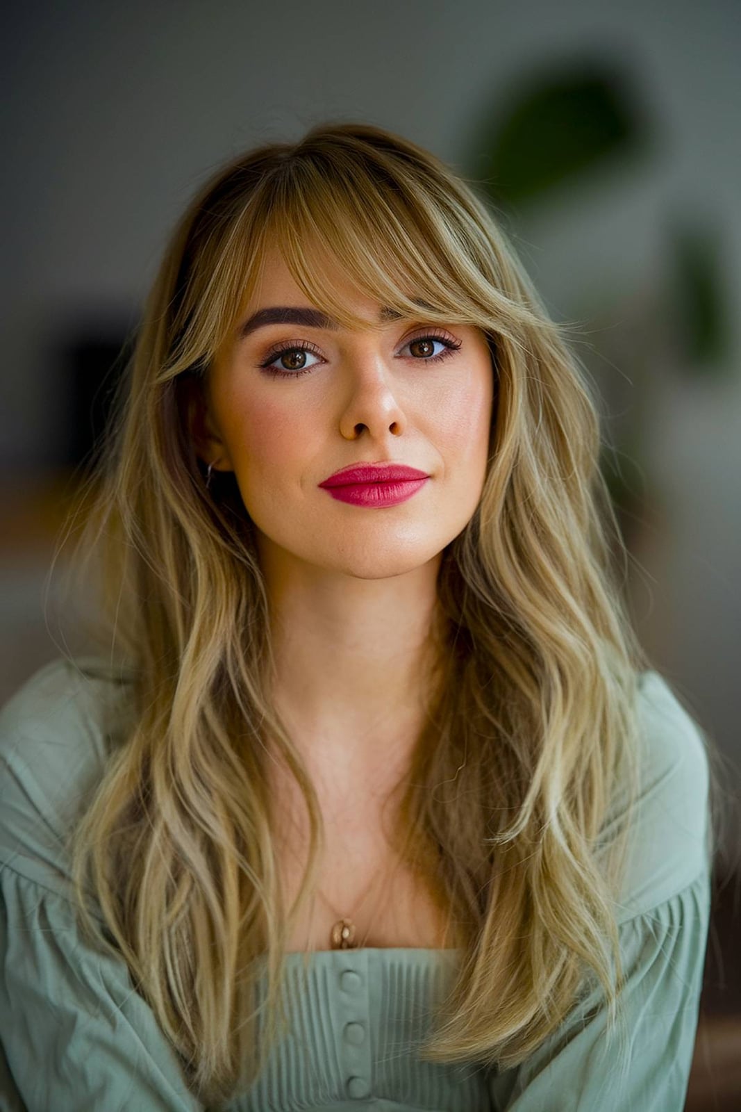 Shoulder Length Dark Blonde With Sweeping Curtain Bangs — Aesthetic Dark Blonde Hair