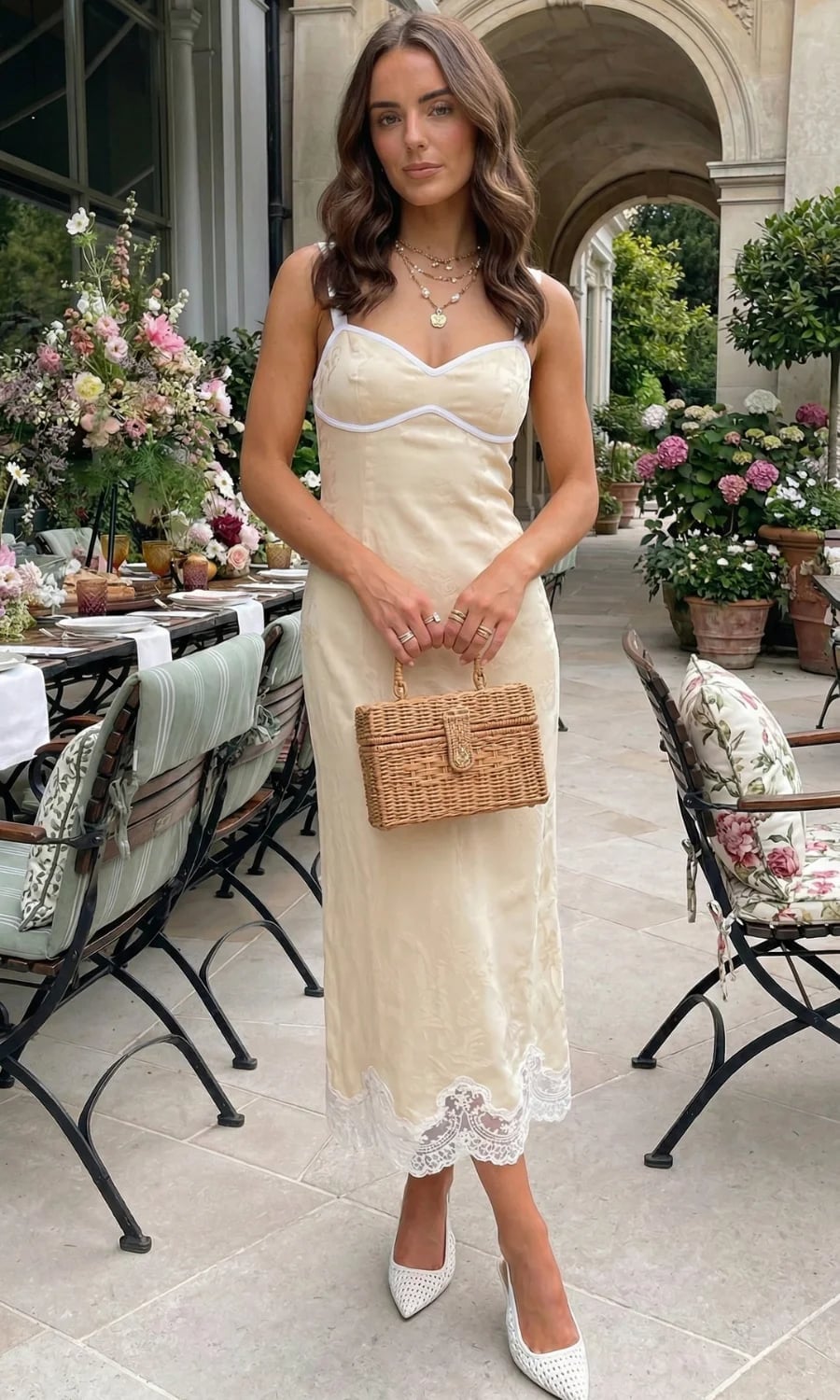 Cream Satin Slip Dress with Lace Trim Cream Satin Slip Dress with Lace Trim — Aesthetic Date Night Outfits