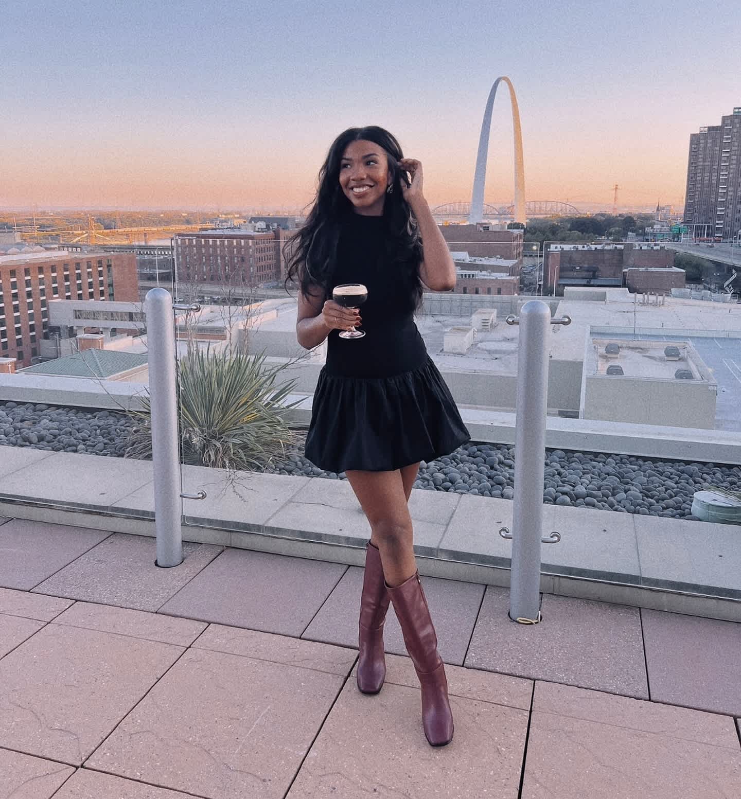 Black Mini Dress with Tall Burgundy Boots Black Mini Dress with Tall Burgundy Boots — Aesthetic Date Night Outfits