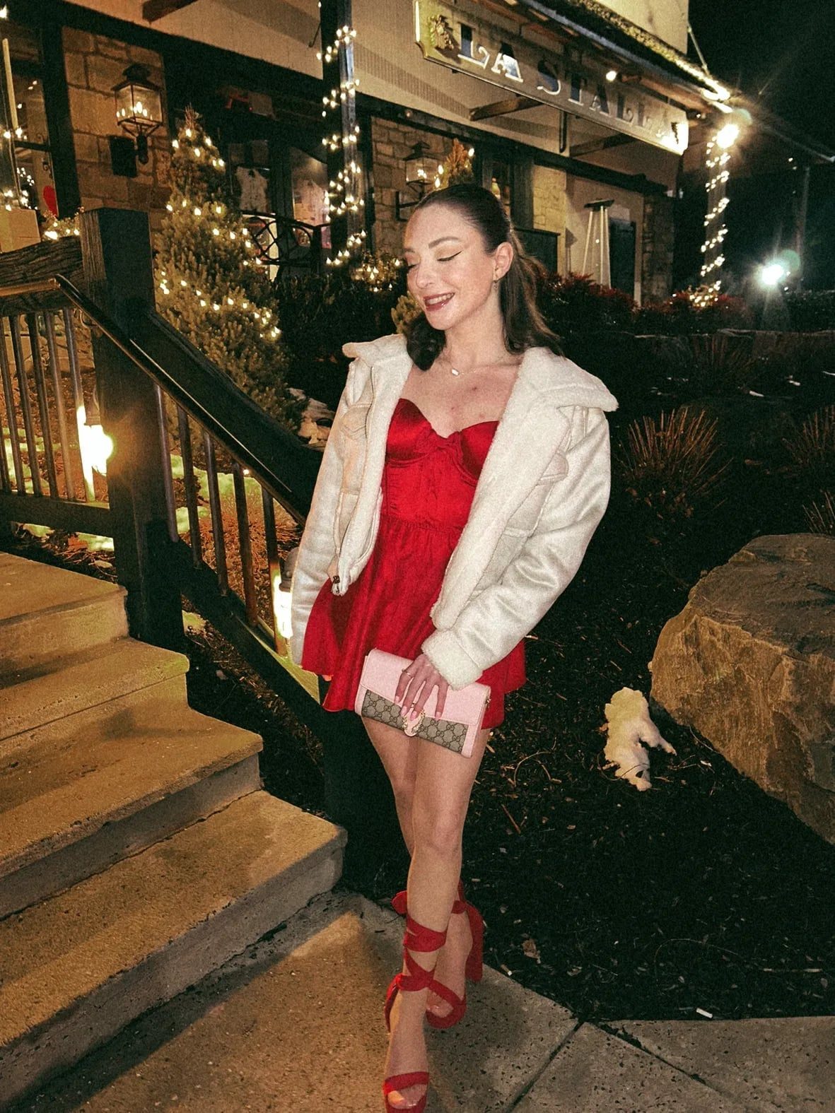 Red Satin Mini Dress with Textured Jacket Red Satin Mini Dress with Textured Jacket — Aesthetic Date Night Outfits