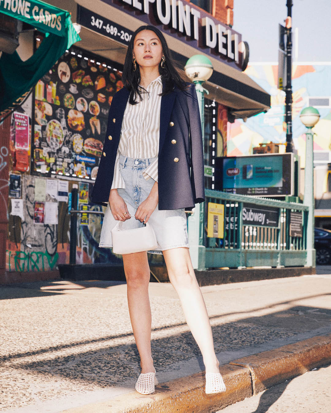 Navy Blazer with Denim Mini Skirt Navy Blazer with Denim Mini Skirt — Aesthetic Date Night Outfits