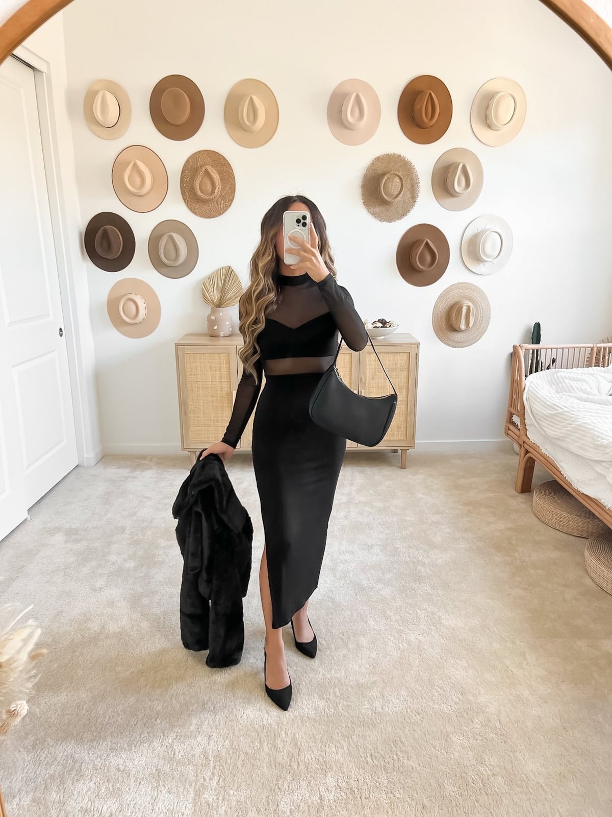 Black Midi Dress with Sheer Overlay Black Midi Dress with Sheer Overlay — Aesthetic Date Night Outfits