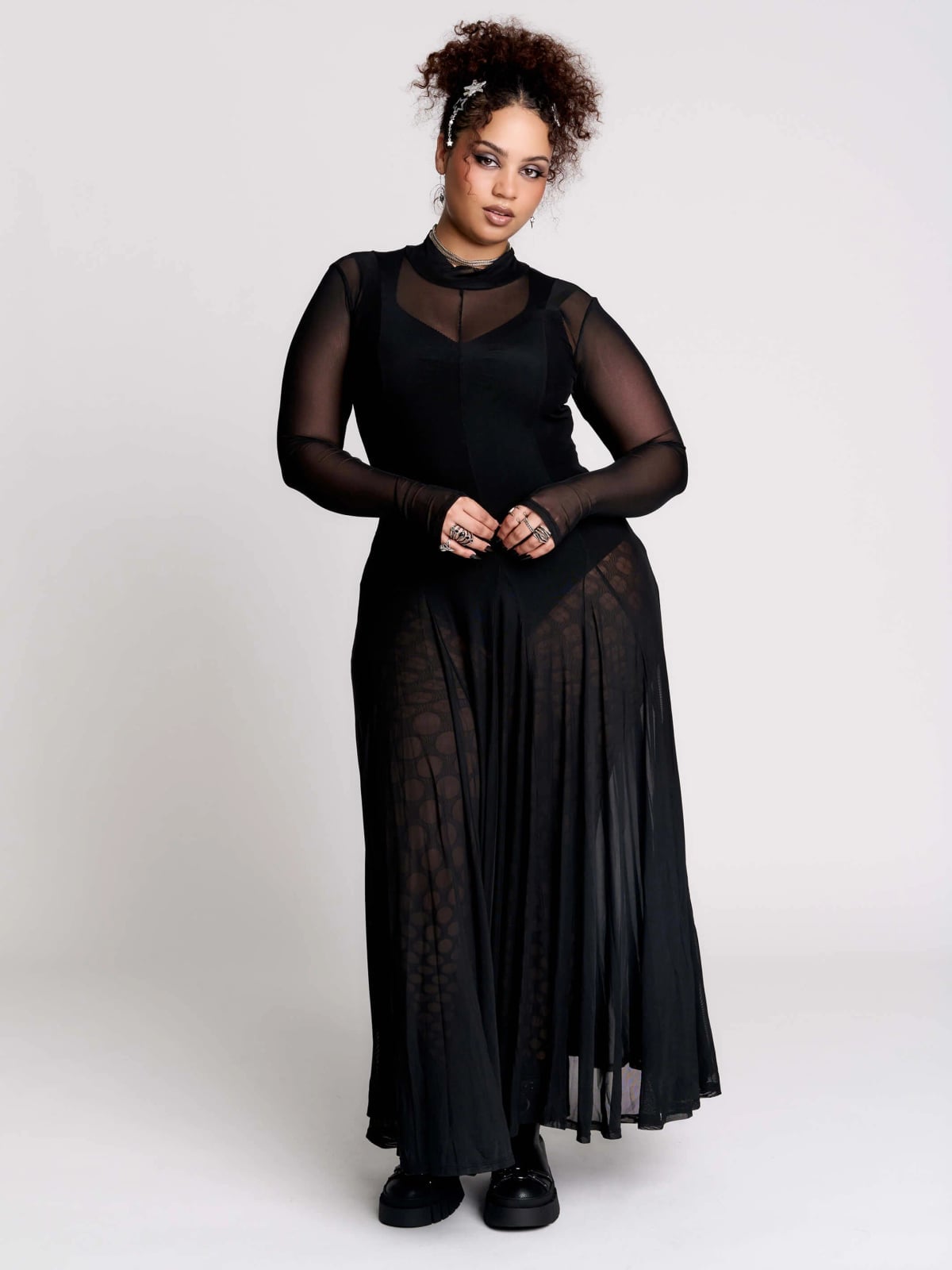 All Black Sheer Mesh Patterned Dress — Aesthetic Dinner Dress