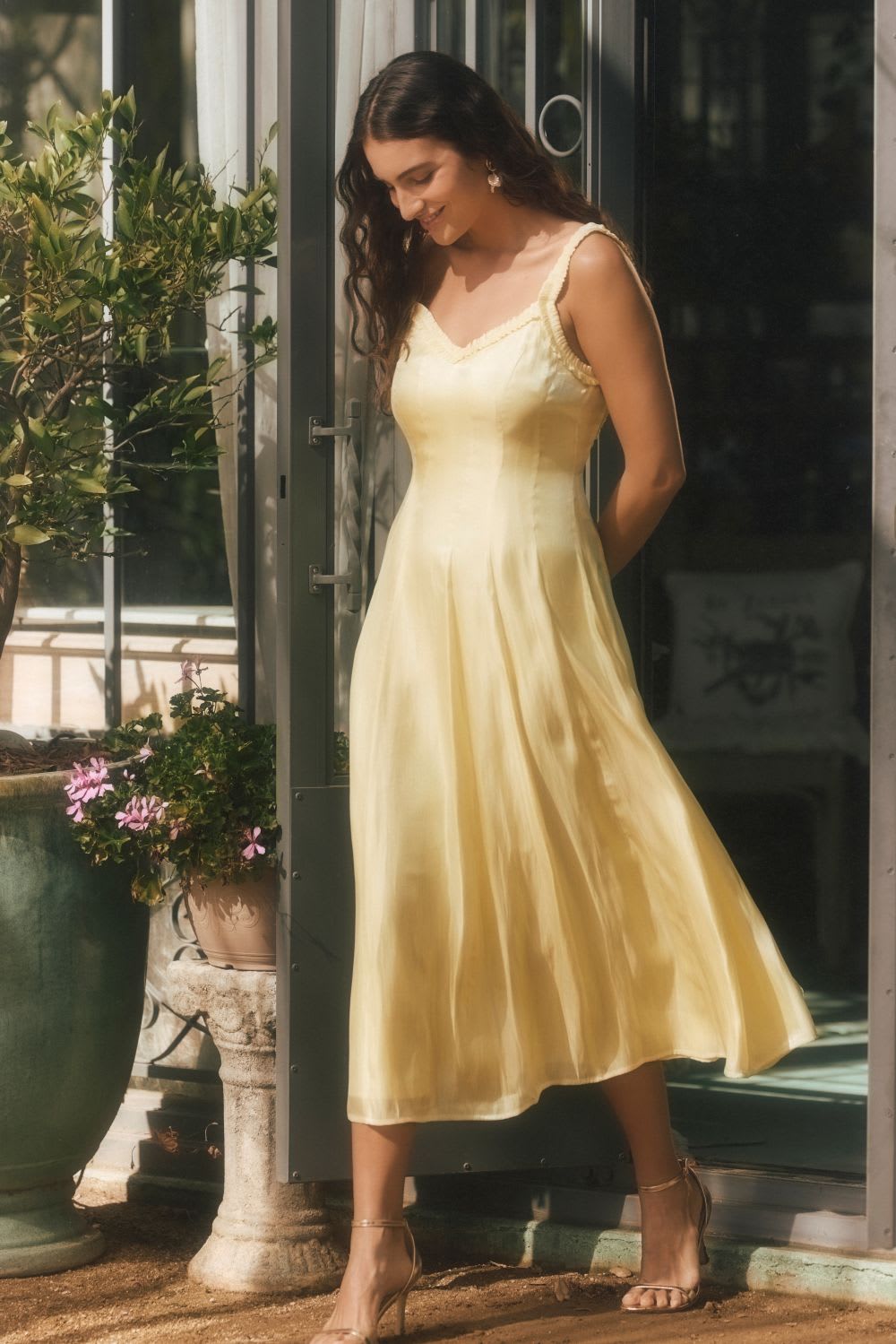 Pale Yellow Satin A-Line Slip Dress — Aesthetic Dinner Dress
