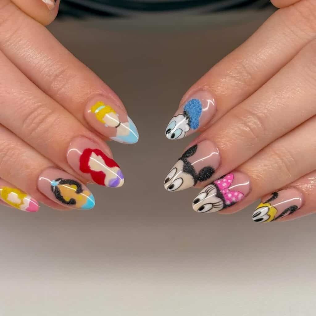 Multi-Character Disney Art Medium Almond Nails Multi-Character Disney Art Medium Almond Nails — Aesthetic Disney Nails