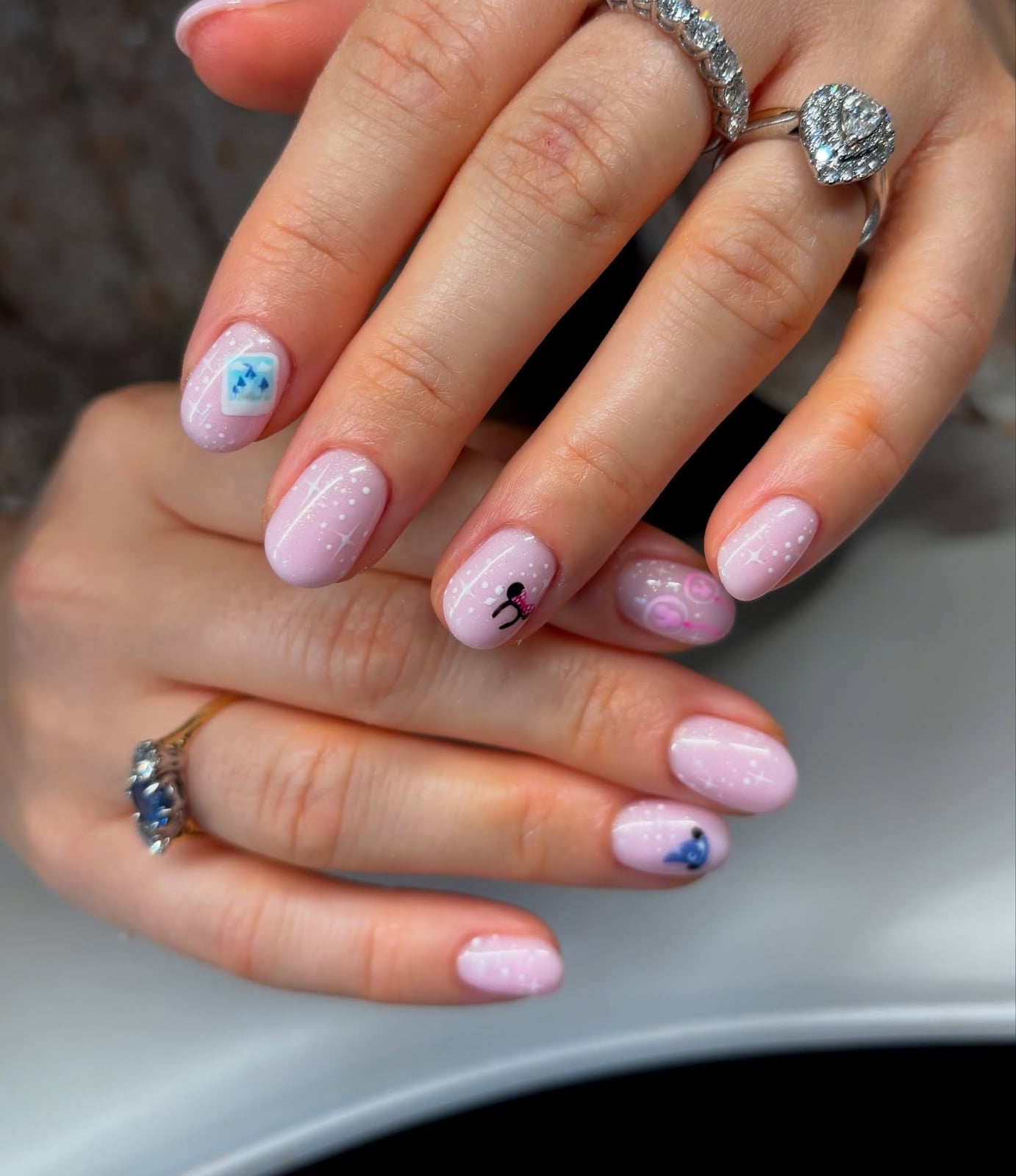 Pale Pink Mickey Mouse Silhouette Short Oval Nails Pale Pink Mickey Mouse Silhouette Short Oval Nails — Aesthetic Disney Nails