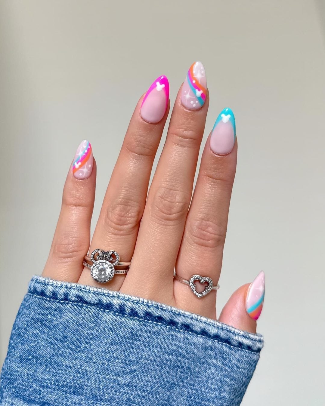 Rainbow Stripe French Tip Almond Nails Rainbow Stripe French Tip Almond Nails — Aesthetic Disney Nails