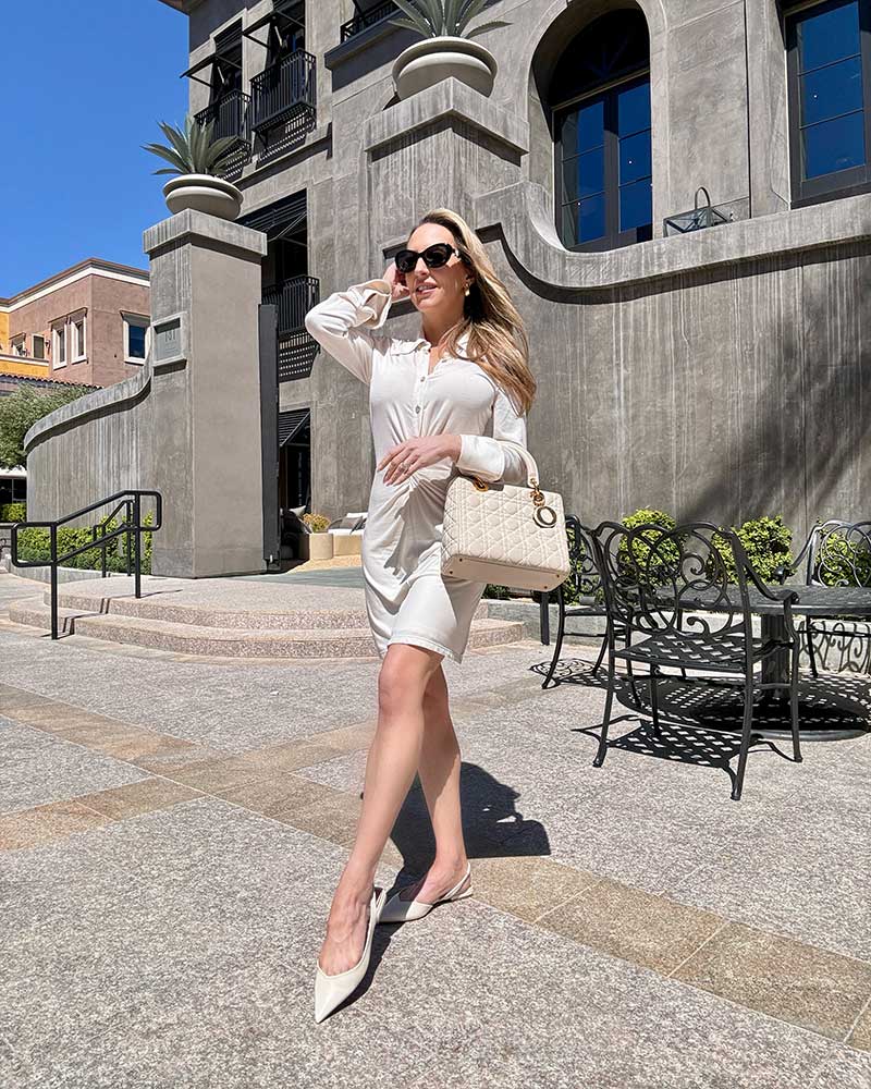 Ivory Ruched Long Sleeve Shirt Dress — Aesthetic Dress with Sleeves