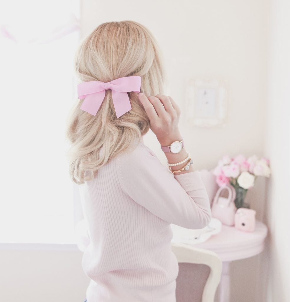 Pastel Pink Knit Sweater with Large Pink Bow — Aesthetic Feminine Outfits