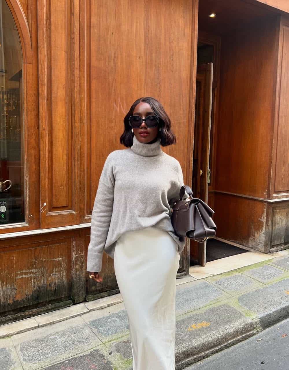 Oversized Turtleneck with Satin Slip Skirt — Aesthetic Feminine Outfits