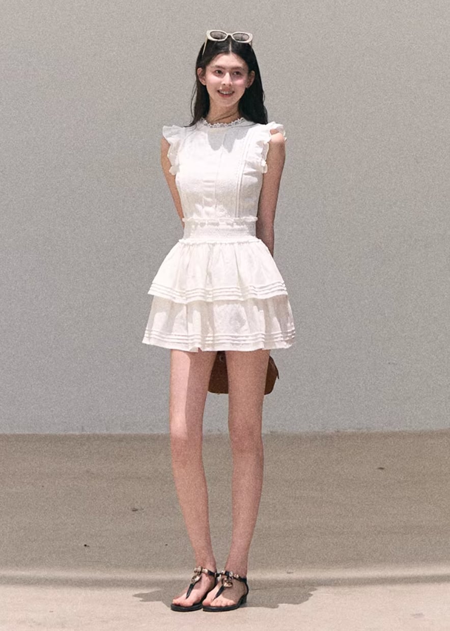 White Tiered Dress with Ruffled Details — Aesthetic Feminine Outfits