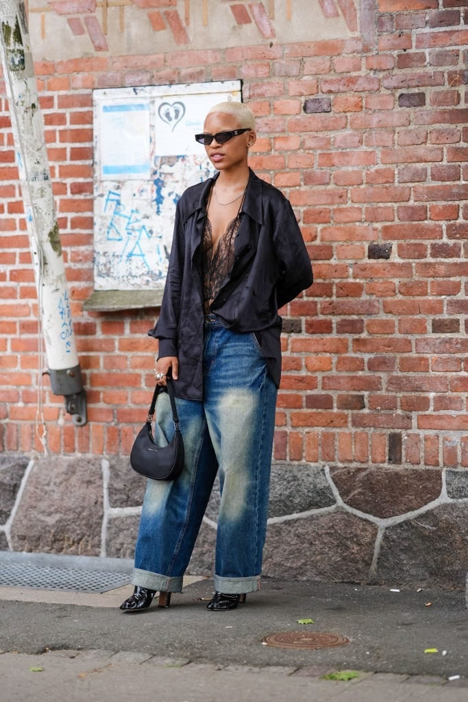 Oversized Dark Blazer Over White Shirt And Olive Trousers — Aesthetic Going Out Outfits Night