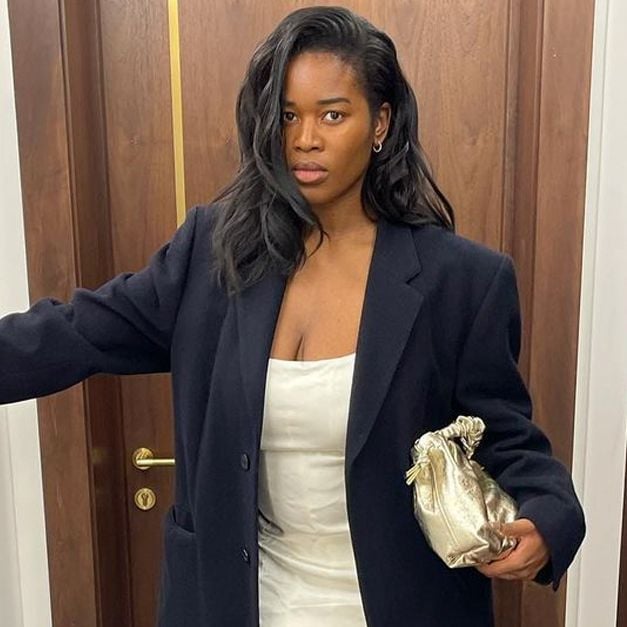 Beige Cropped Blazer With Black Vinyl Trousers — Aesthetic Going Out Outfits Night