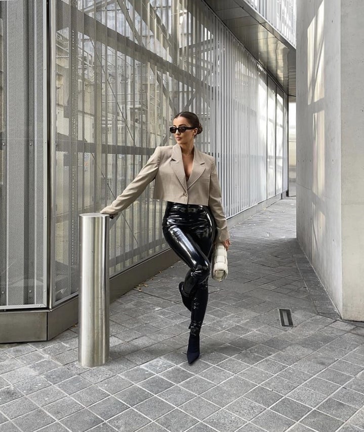 Black Halter Crop Top With Chain Belt And Sparkly Clutch — Aesthetic Going Out Outfits Night