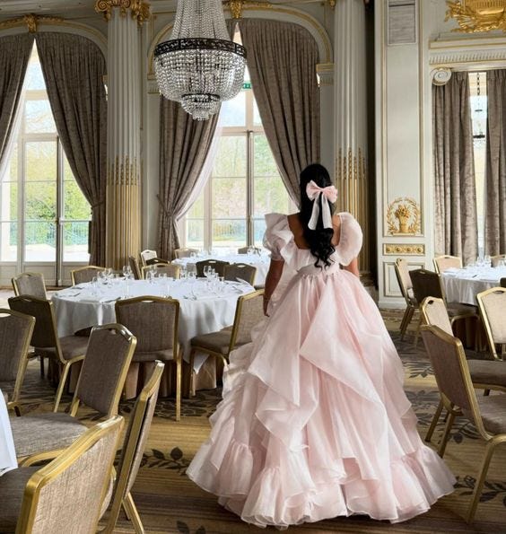 Pale Pink Organza Gown With Oversized Ruffles Pale Pink Organza Gown With Oversized Ruffles — Aesthetic Gowns Dresses